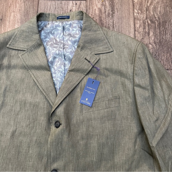 Stafford Classic Fit 100% Linen Sport Coat Blazer Men’s 52 Reg Olive Green